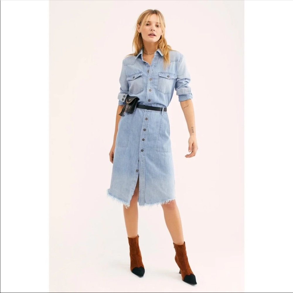 Free People Long Classic Denim Shirt/Dress sz L
